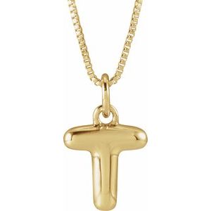 14K Yellow Gold Bubble Initial T 18" Necklace