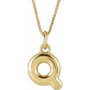 14K Yellow Gold Bubble Initial Q 18" Necklace