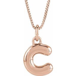 14K Rose Gold Bubble Initial C 18" Necklace