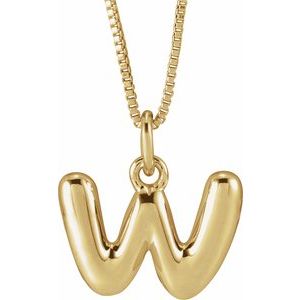 14K Yellow Gold Bubble Initial W 18" Necklace
