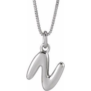 14K White Gold Bubble Initial N 18" Necklace