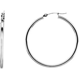 14K White Gold Tube 34 mm Hoop Earrings