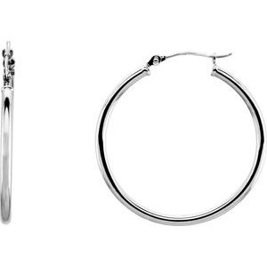 14K White Gold Tube 30 mm Hoop Earrings