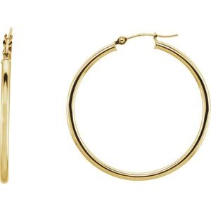 14K Yellow Gold Tube 34 mm Hoop Earrings