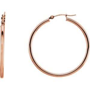 14K Rose Gold Tube 34 mm Hoop Earrings