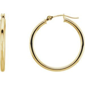 14K Yellow Gold Tube 25 mm Hoop Earrings