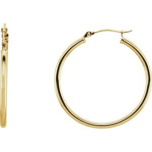 14K Yellow Gold Tube 30 mm Hoop Earrings