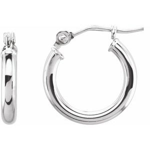14K White Gold Tube 13 mm Hoop Earrings