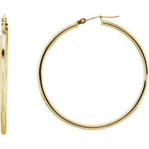 14K Yellow Gold Tube 40 mm Hoop Earrings
