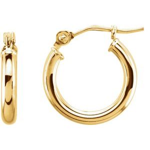 14K Yellow Gold Tube 13 mm Hoop Earrings