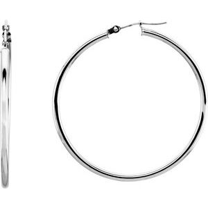 14K White Gold Tube 40 mm Hoop Earrings