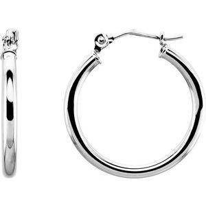14K White Gold Tube 20 mm Hoop Earrings