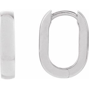 14K White Gold Elongated Domed 14 mm Hoop Earrings