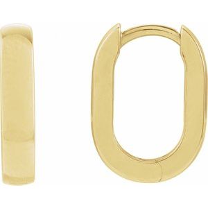 14K Yellow Gold Elongated Domed 14 mm Hoop Earrings