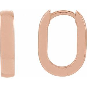 14K Rose Gold Elongated Domed 14 mm Hoop Earrings