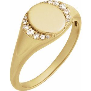 14K Yellow Gold Engravable 1/10 CTW Natural Diamond Signet Ring