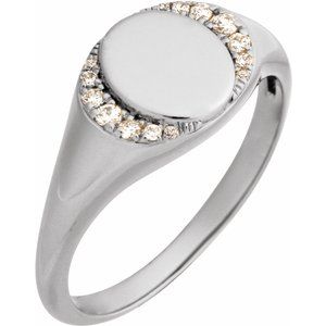 14K White Gold Engravable 1/10 CTW Natural Diamond Signet Ring