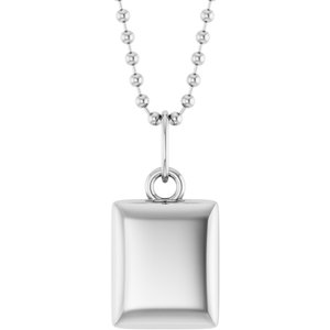 14K White Gold Engravable Puffed Dog Tag 18" Necklace