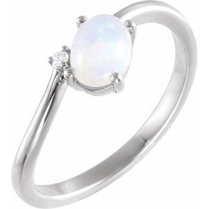 White Gold Natural Ethiopian Opal and Diamond Bypass Ring