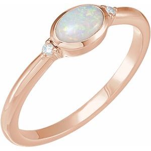 Rose Gold Natural Ethiopian Opal and Diamond Bezel-Set Cabochon Ring