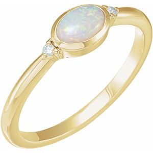 Yellow Gold Natural Ethiopian Opal and Diamond Bezel-Set Cabochon Ring