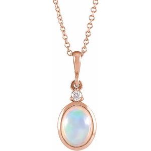 Rose Gold Natural Ethiopian Opal and Diamond Cabochon Necklace