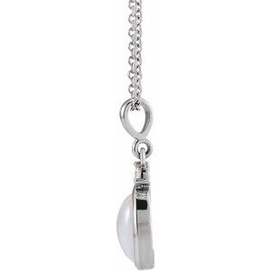 Natural Ethiopian opal and diamond cabochon necklace in 14K white gold, alternate view