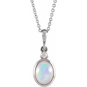 White Gold Natural Ethiopian Opal and Diamond Cabochon Necklace