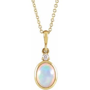 Yellow Gold Natural Ethiopian Opal and Diamond Cabochon Necklace