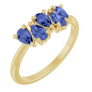 Yellow Gold Five-Stone Natural Tanzanite Ring