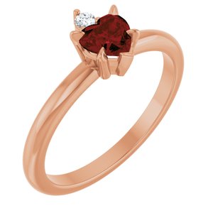 Rose Gold Heart-Shaped Natural Garnet and Diamond Ring