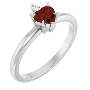 White Gold Heart-Shaped Natural Garnet and Diamond Ring