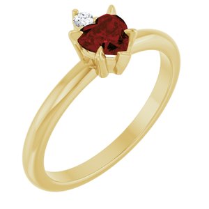 Yellow Gold Heart-Shaped Natural Garnet and Diamond Ring