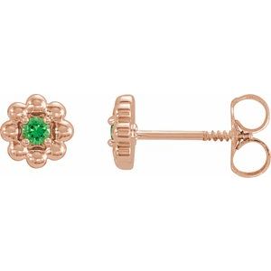 Rose Gold June Lab-Grown Alexandrite Petite Flower Birthstone Stud Earrings