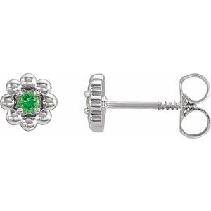 White Gold June Lab-Grown Alexandrite Petite Flower Birthstone Stud Earrings