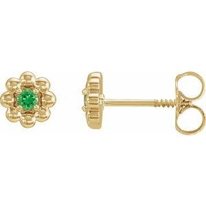 Yellow Gold June Lab-Grown Alexandrite Petite Flower Birthstone Stud Earrings