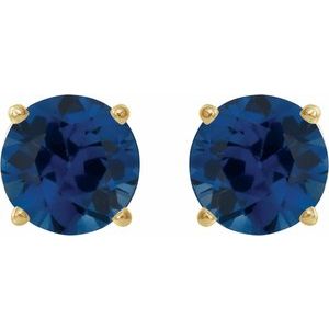 5 mm lab-grown blue sapphire stud earrings in 14K yellow gold, alternate pair view