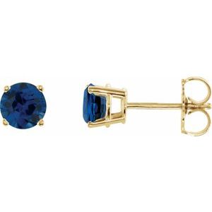 Yellow Gold 5 mm Lab-Grown Blue Sapphire Stud Earrings