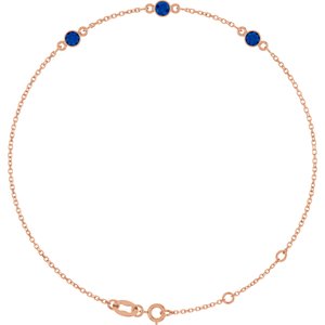 Rose Gold Lab-Grown Blue Sapphire Bezel-Set Three-Stone Bracelet