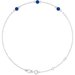 White Gold Lab-Grown Blue Sapphire Bezel-Set Three-Stone Bracelet