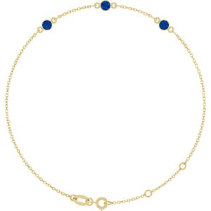 Yellow Gold Lab-Grown Blue Sapphire Bezel-Set Three-Stone Bracelet
