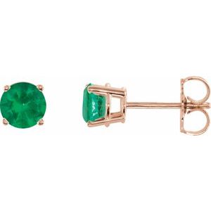 Rose Gold 5 mm Lab-Grown Emerald Stud Earrings