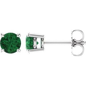 White Gold 5 mm Lab-Grown Emerald Stud Earrings