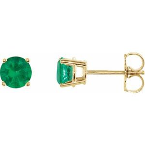 Yellow Gold 5 mm Lab-Grown Emerald Stud Earrings