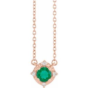 Rose Gold Lab-Grown Emerald and Diamond Halo Necklace
