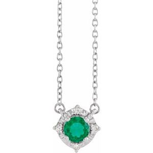 White Gold Lab-Grown Emerald and Diamond Halo Necklace