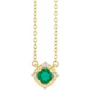 Yellow Gold Lab-Grown Emerald and Diamond Halo Necklace