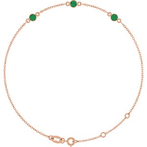 Rose Gold Lab-Grown Emerald Bezel-Set Three-Stone Bracelet