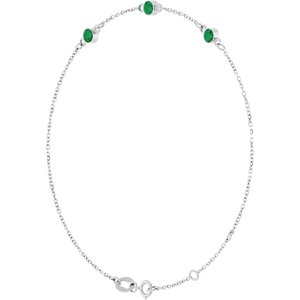Lab-grown emerald bezel-set three-stone bracelet in 14K white gold, alternate view one