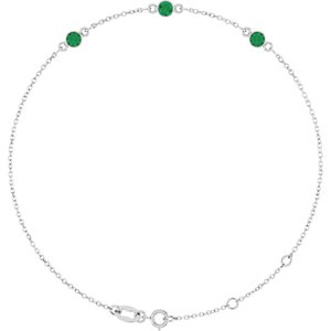White Gold Lab-Grown Emerald Bezel-Set Three-Stone Bracelet